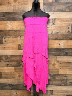 Free People Pink Fuchsia Strapless Ruffled Dress Skirt Medium M TEP 133